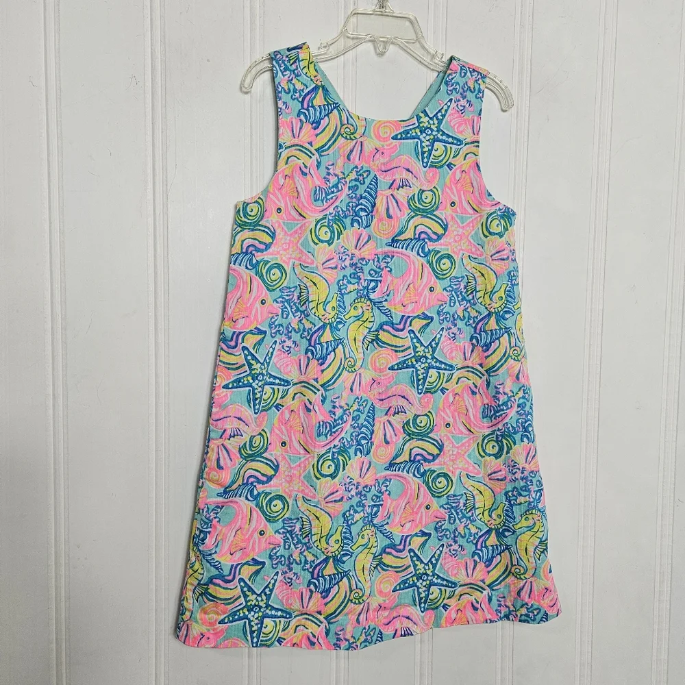 Sigrid Olsen Dress Girls 7 Sea Life A-Line Cotton Sleeveless Lined Pink Multi